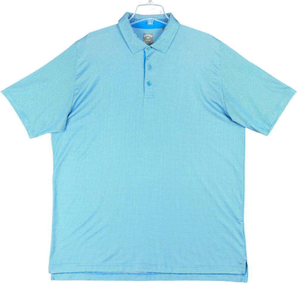 Callaway Men's XL Opti-Dri Swing Tech Golf Polo Shirt Blue Gingham Short Sleeve